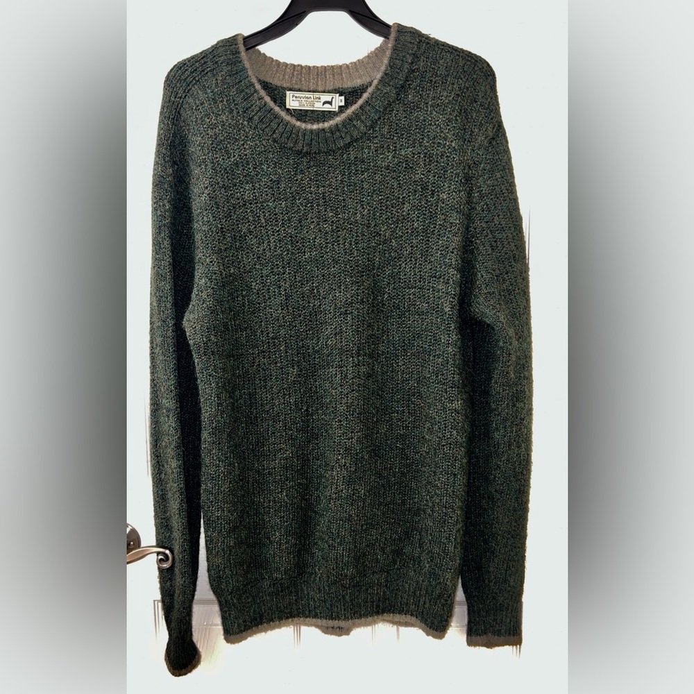 Mens Peruvian link 100% Alpaca made in Peru green sweater top size Medium